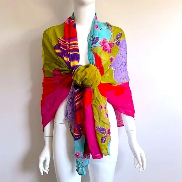 PAREO WRAP/SHAWL Spring Print. Versatile Shape Uses. Vibrant Colours - Picture 3 of 6